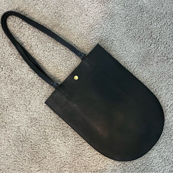 MINOR HISTORY Anthropologie Half Moon Tote Black Leather Semi Circle - Picture 3 of 10